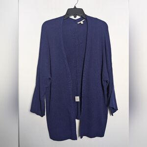 Eileen Fisher organic cotton cardigan sweater blue open front sz small petite